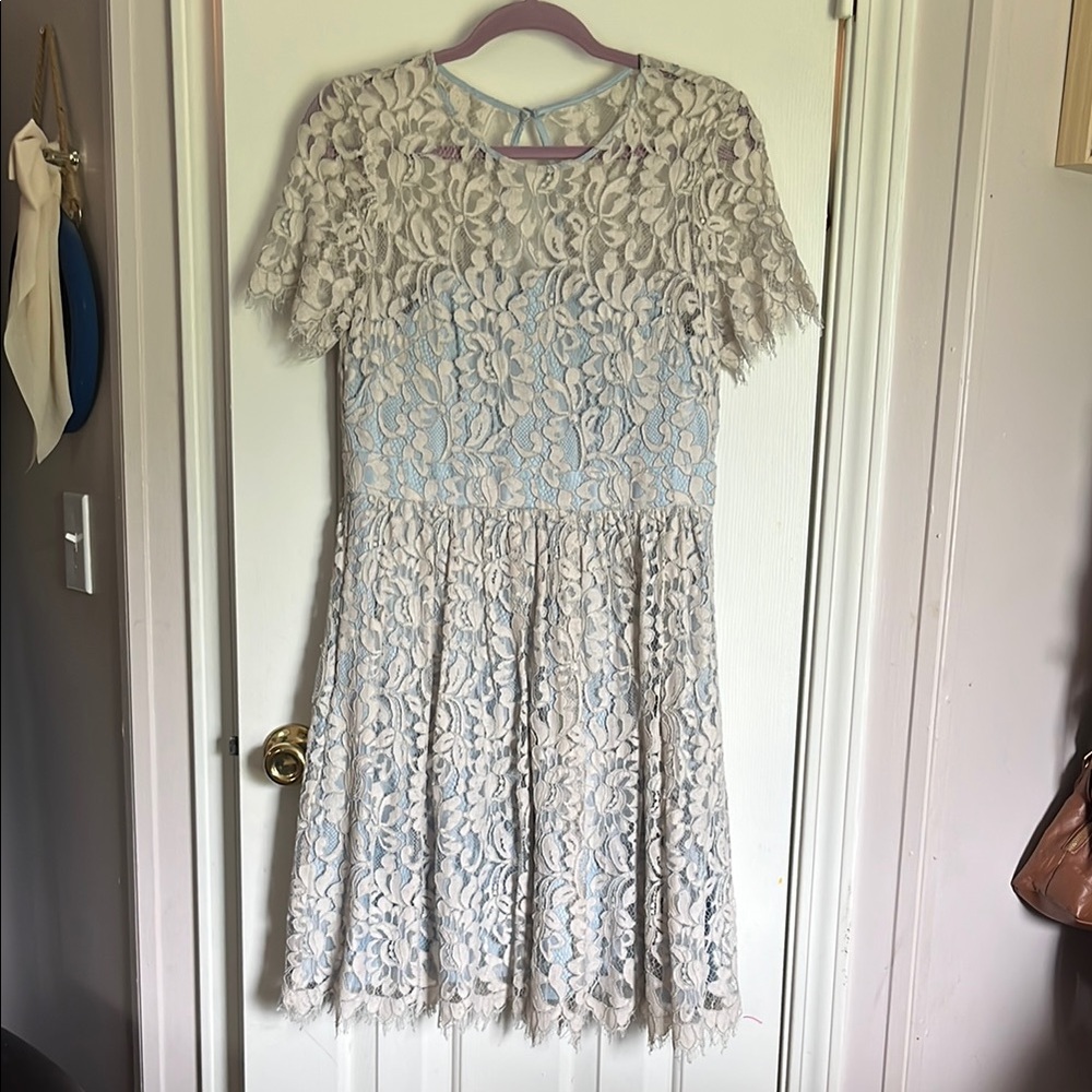 Eliza J Silver Flutter Sleeve A-Line Dress